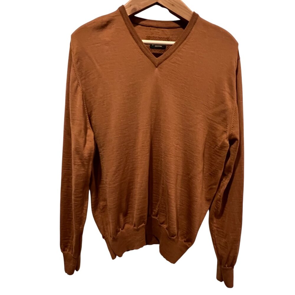 Allen Edmonds Italian Wool V-neck Sweater, Golden Brown, XL
